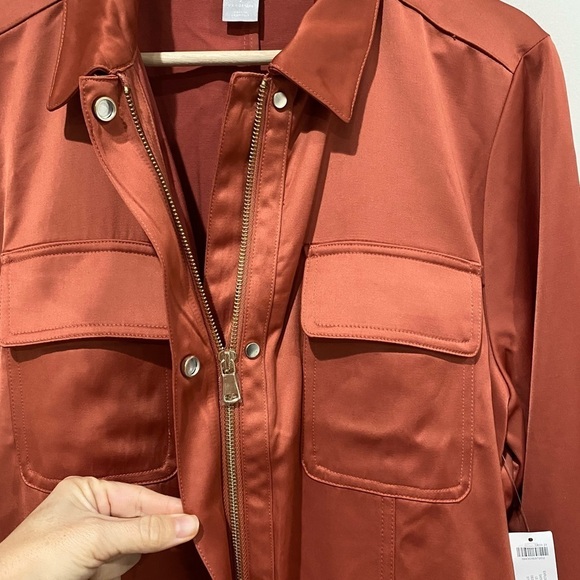 CHICO’S Satin Utility Explorer Jacket Long Sleeve Desert Red NEW Size 2 US 12/14 - Picture 4 of 16